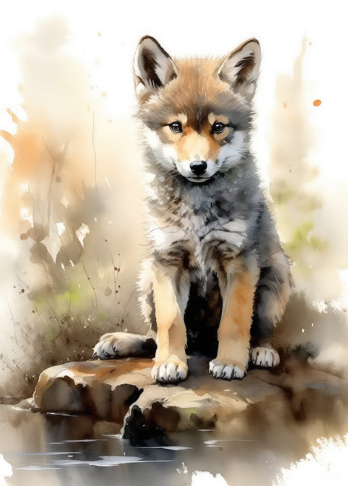 Baby Wolf Watercolor 1