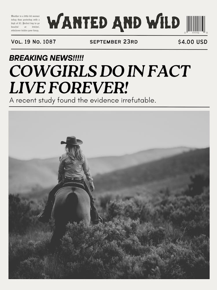 Cowgirls Live Forever| Trendy Retro Vintage Western Newspaper 1