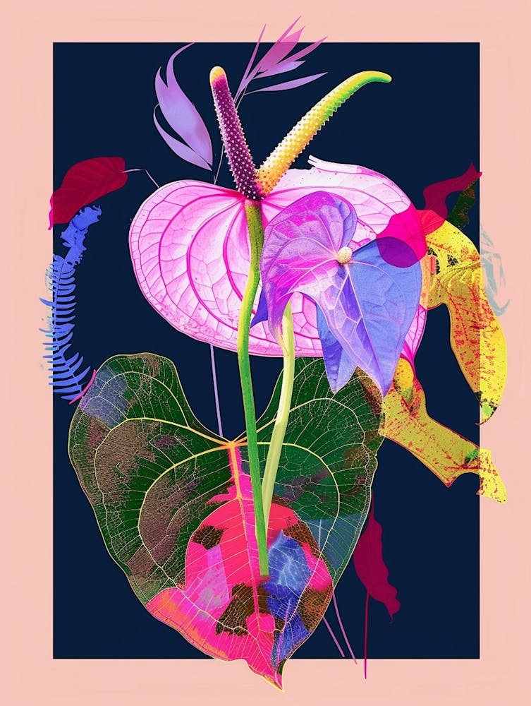 Flamingo Flower (Anthurium) 1 Neon Flower Collage
