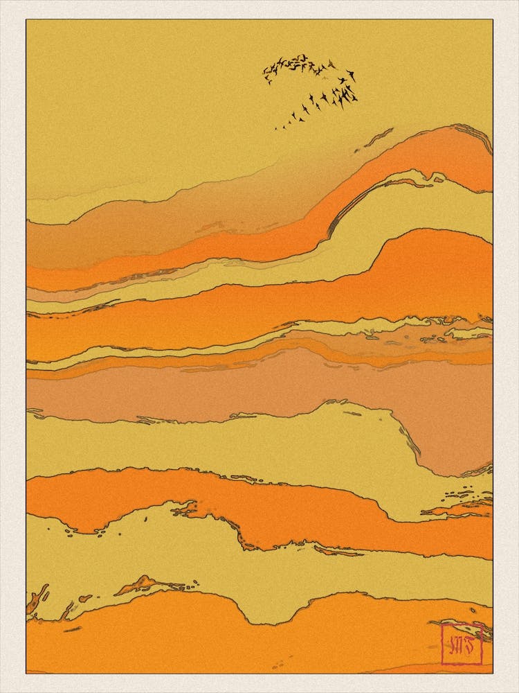 Abstract Sunrise Landscape Inspired By Minimalist Japanese Ukiyo E Painting Style 5