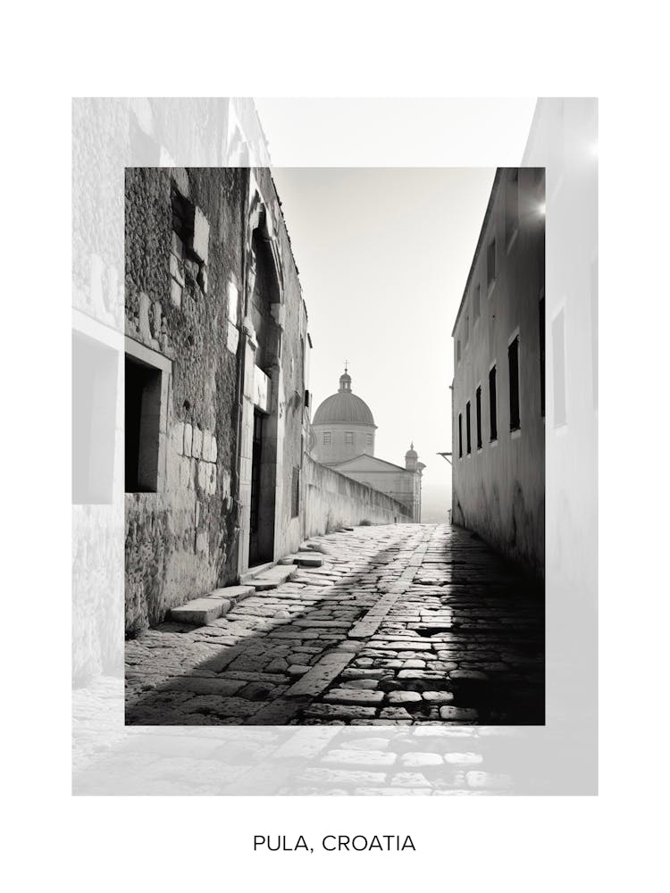 Poster Of Pula, Croatia, Black And White Old Photo 3