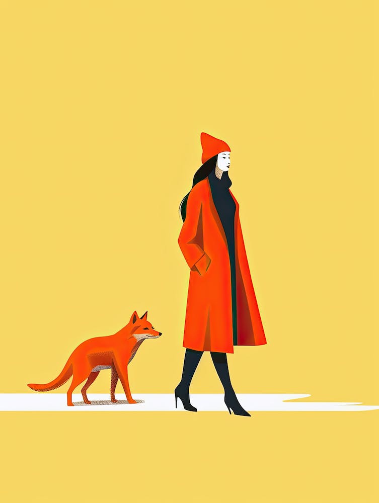 Illustration Of A Woman And A Fox
