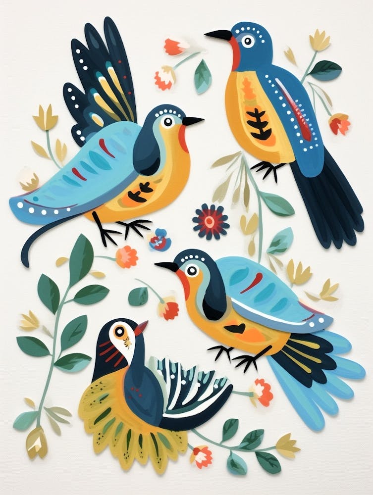 Folk Style Bird Painting Blue Jay 1