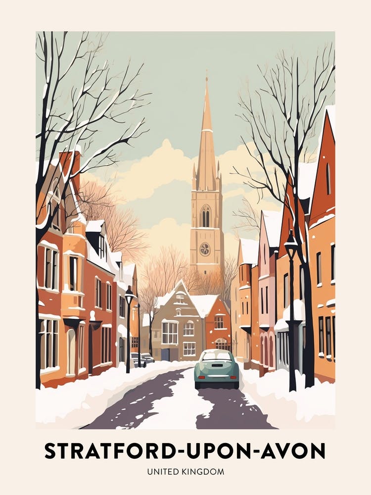 Vintage Winter Reiseposter Stratford Upon Avon Vereinigtes Königreich 2