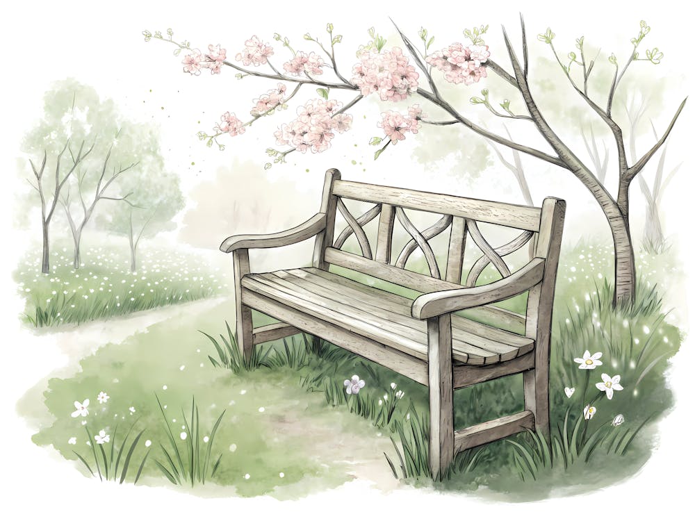 Minimalist Ink Sketch Of Rustic Wooden Bench In