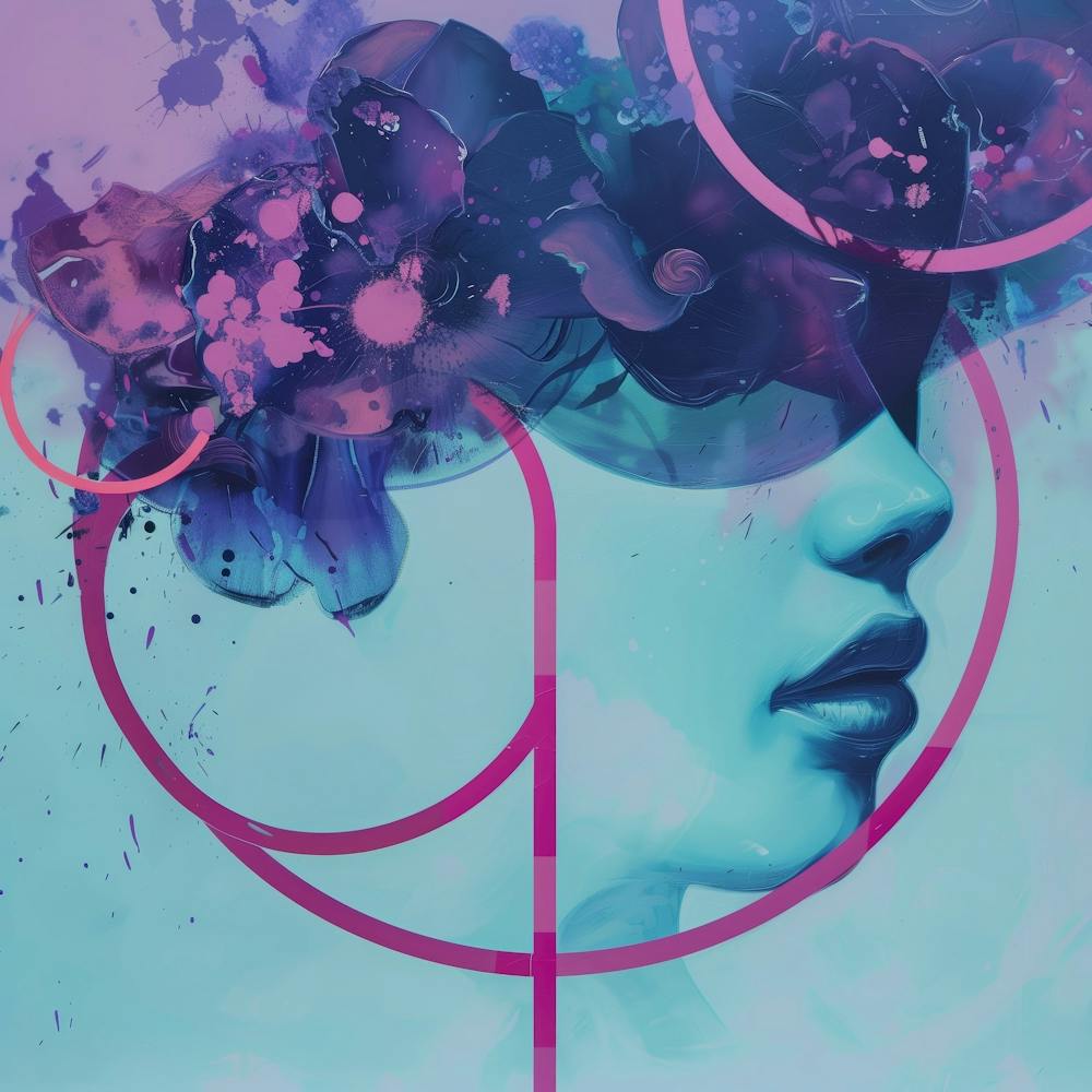 Magenta, purple, blue surreal woman portrait