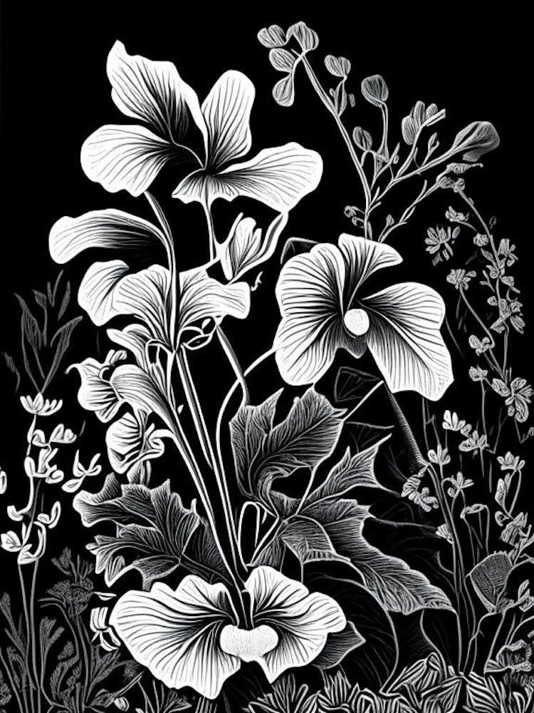 Violets Wildflower Linocut