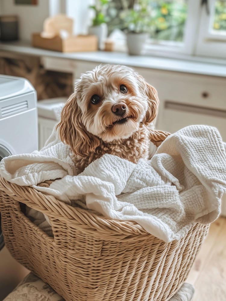 Cavapoo Hiding In The Laundry
