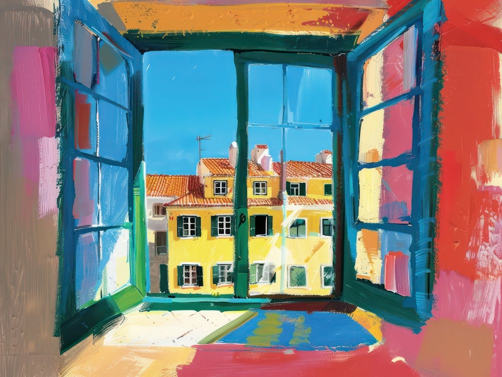 Lisbon From The Window View Painting 2