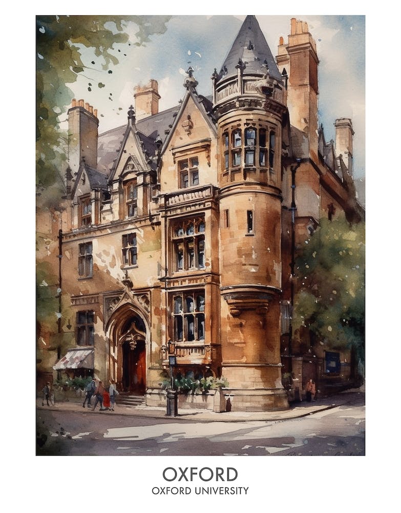 Oxford University 1 Watercolor Travel Poster
