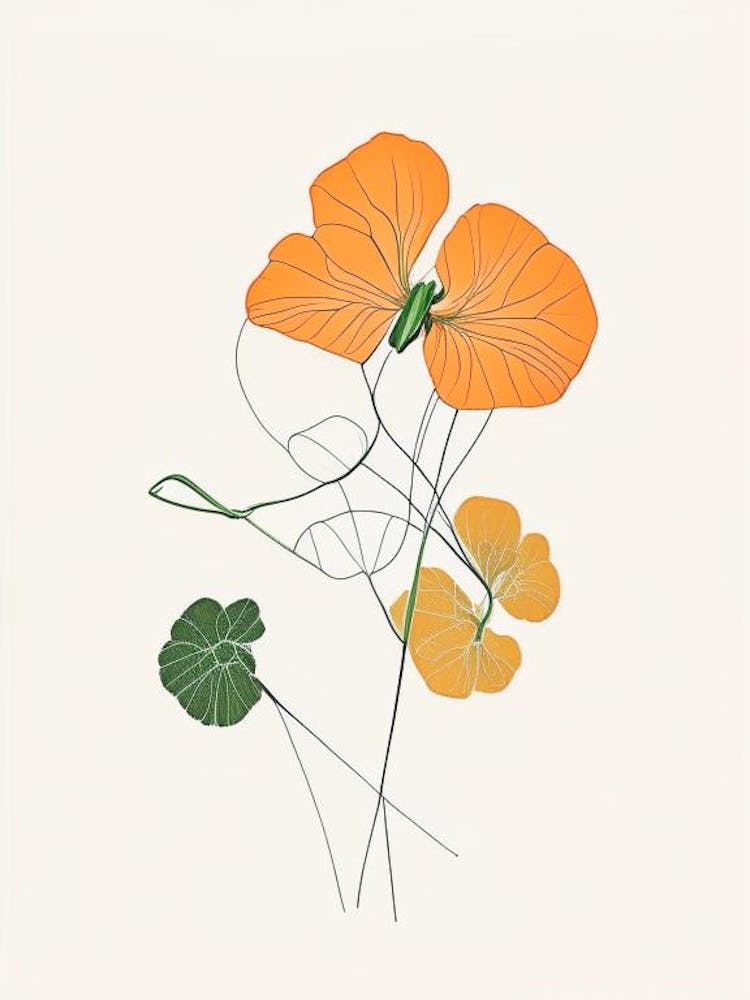 Nasturtium Floral Minimal Line Drawing 2 Flower