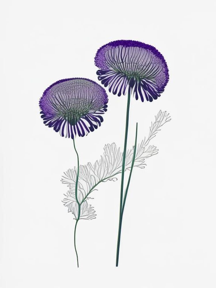 Scabiosa Floral Minimal Line Drawing 4 Flower