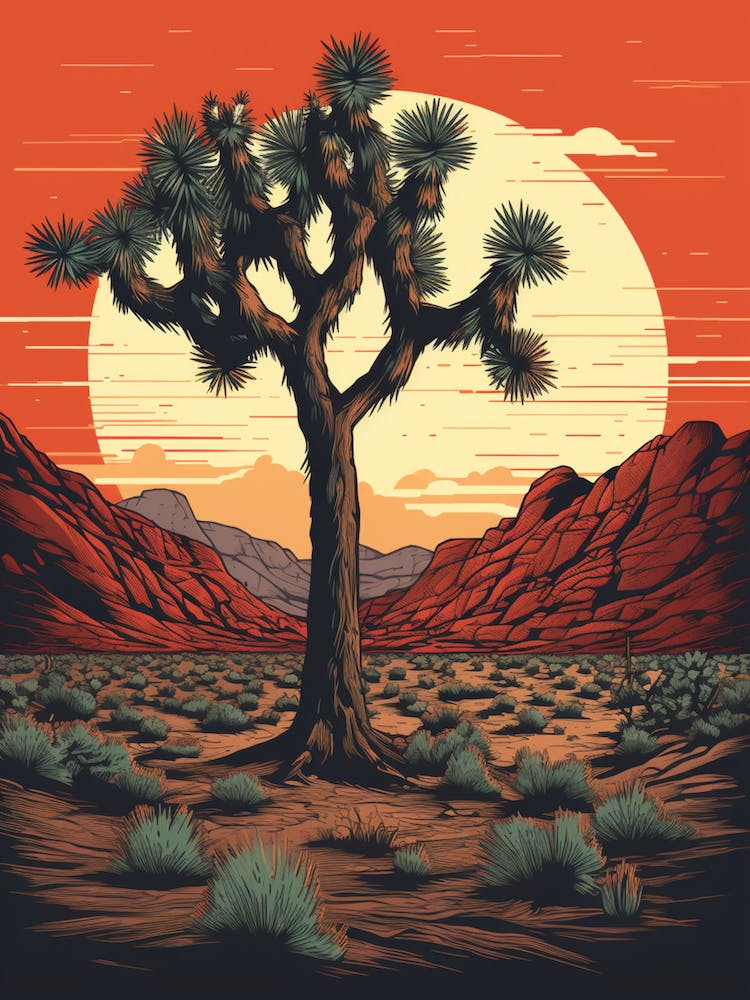  Retro Illustration Of A Joshua Tree At Sunset 4