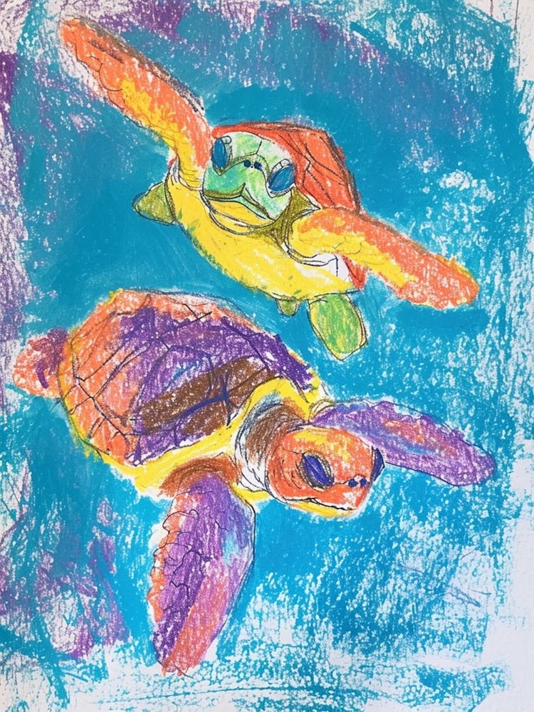 Rainbow Abstract Crayon Sea Turtles 2