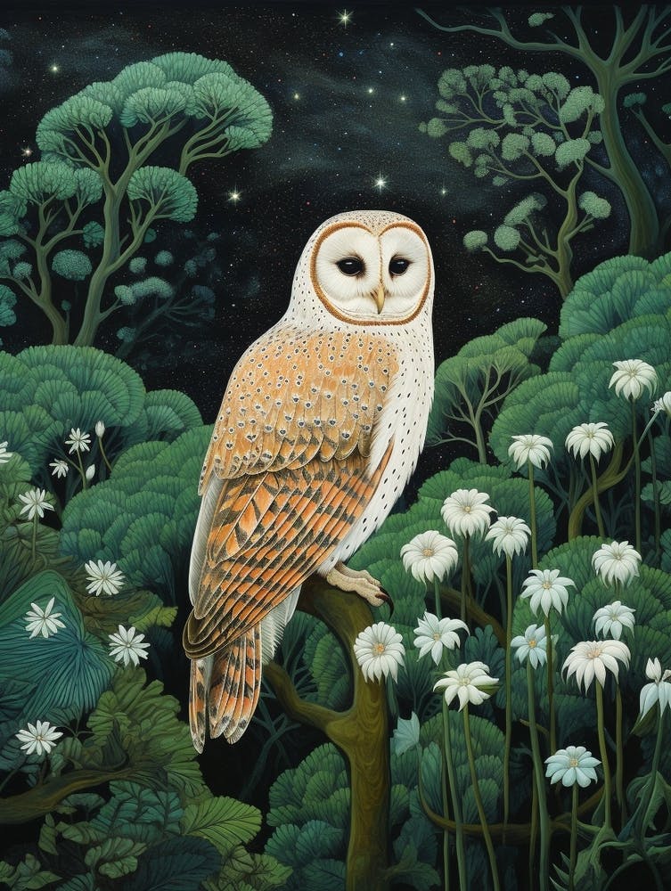 Ohara Koson Inspired Bird Painting Barn Owl 1