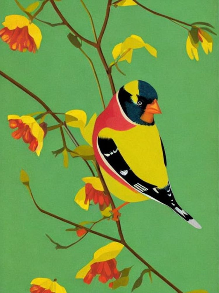 American Goldfinch 2 Midcentury Illustration Bird