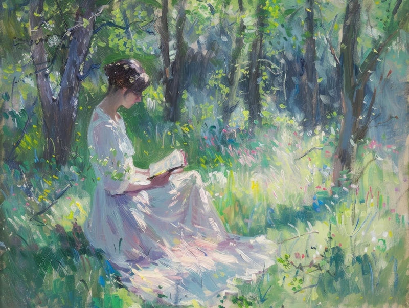 Girl Reading In The Woods