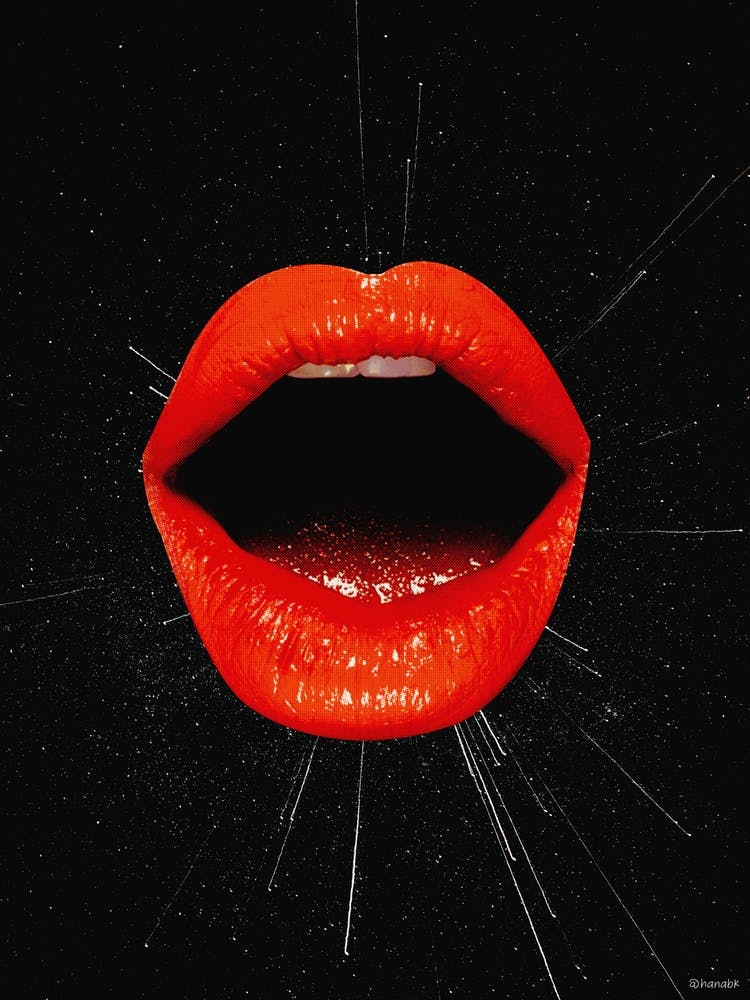 Night Sky Stars Red Lips Collage In Black