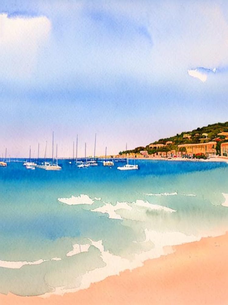 Plage Des Graniers, Saint Tropez, France Watercolour