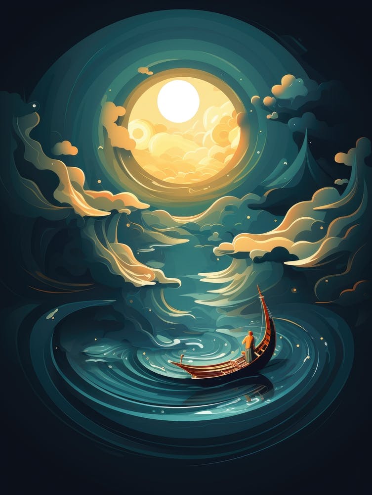 Moonlight Boat In The Water