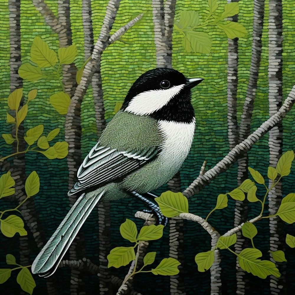 Ohara Koson Inspired Bird Painting Carolina Chickadee 2 Square