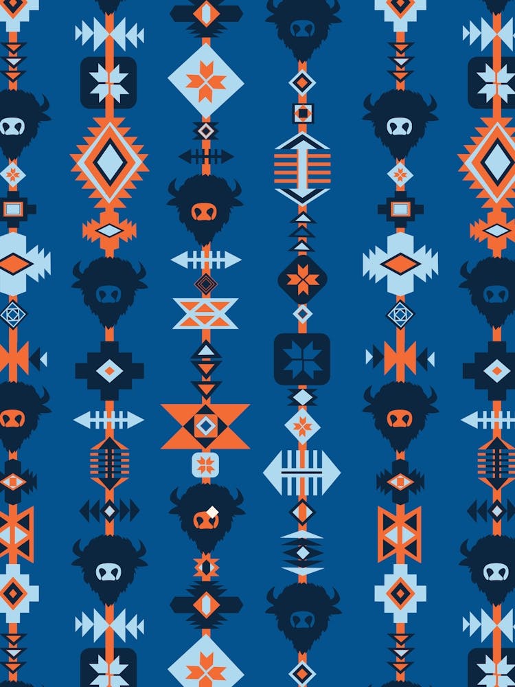 Amerikanischer Büffel und Azteken-Linien Navy, Blau, Orange