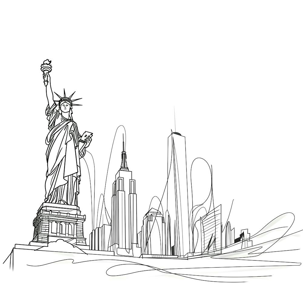 New York City Skyline, minimalist, line art, black and white.