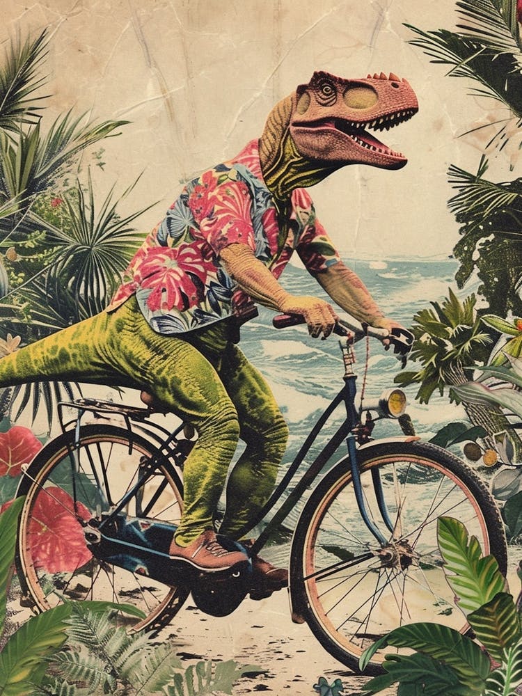Dinosaur Riding A Bike Retro Style 1