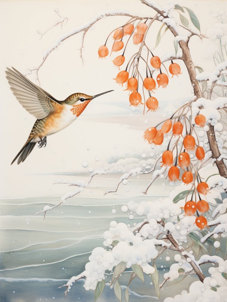 Winter Bird Painting Hummingbird 1