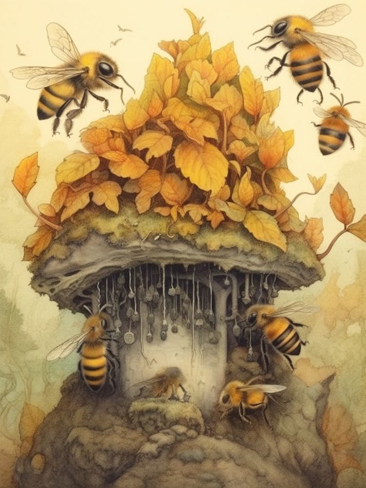 Mining Bee Beehive Watercolour Illustration 1