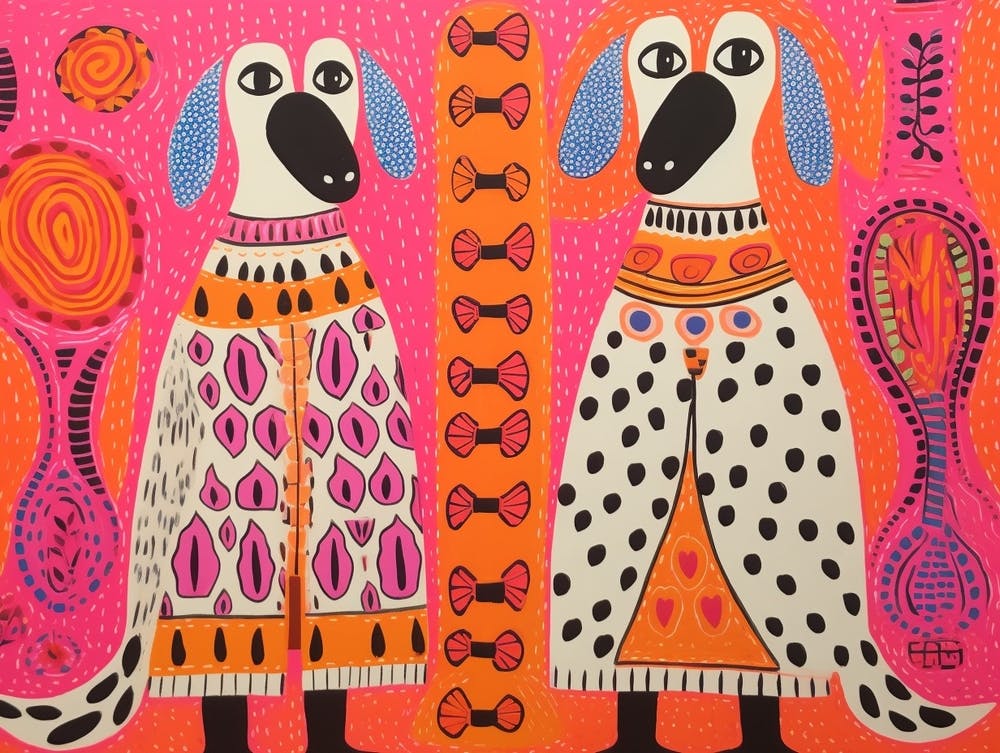 Dalmatian Dogs 2 Folk Style Animal Illustration