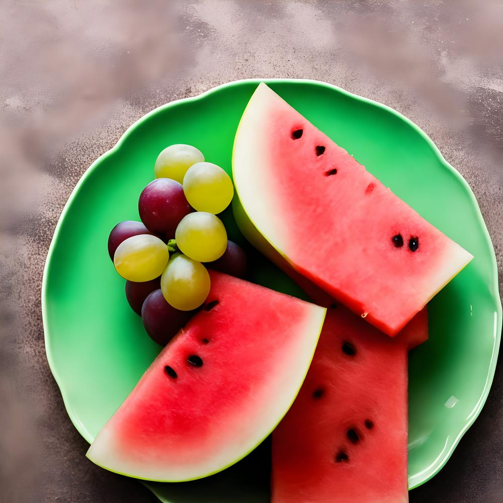 Watermelon Green Grapes Green And Red Apples On A Plate And A Calm Background (2)