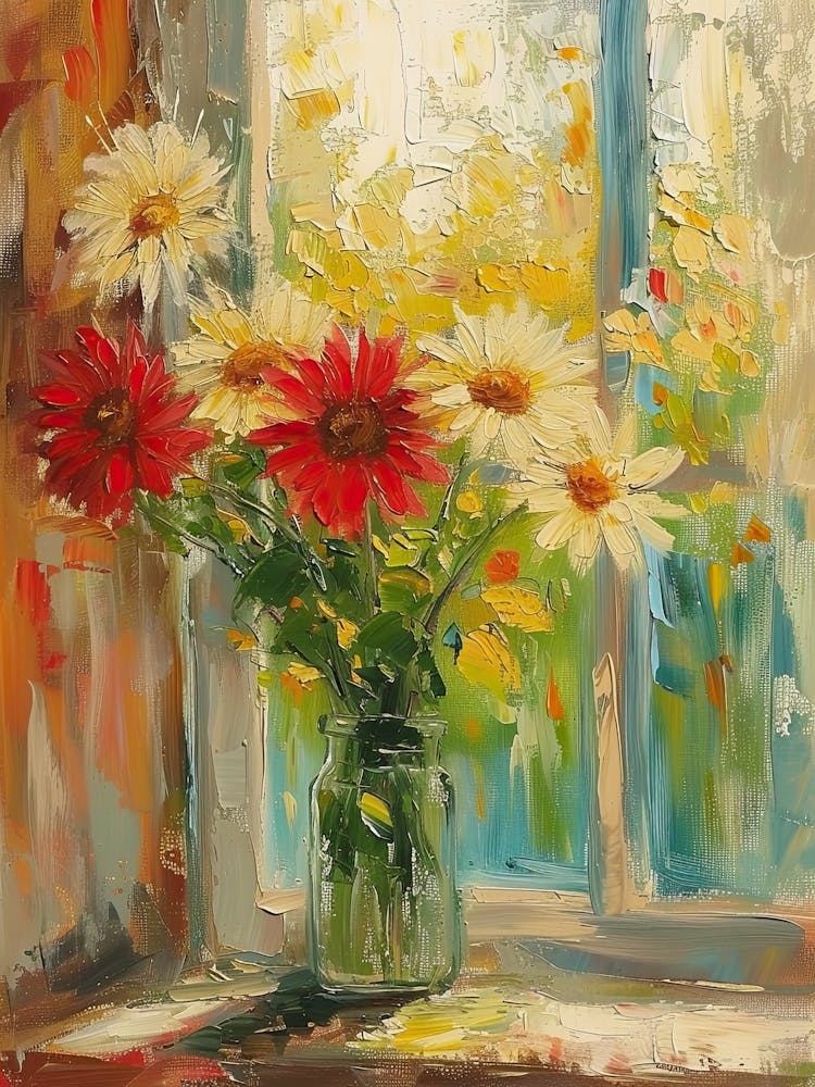 Gerbera Daisy Flowers On A Cottage Window 1