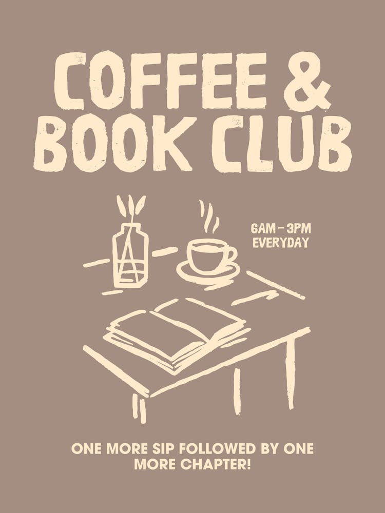 Kaffeeklub Druck | Buchklub Druck | Kaffeeliebhaber-Druck | Kaffee-Deko | Buch-Wandkunst | Neutrale Deko | Geschenk für Leser | Buchliebhaber Wandkunst | Buchbezogen