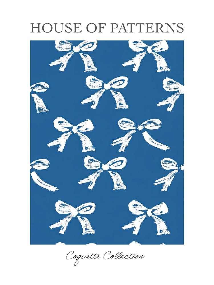 White And Blue Bows 5 Pattern Poster