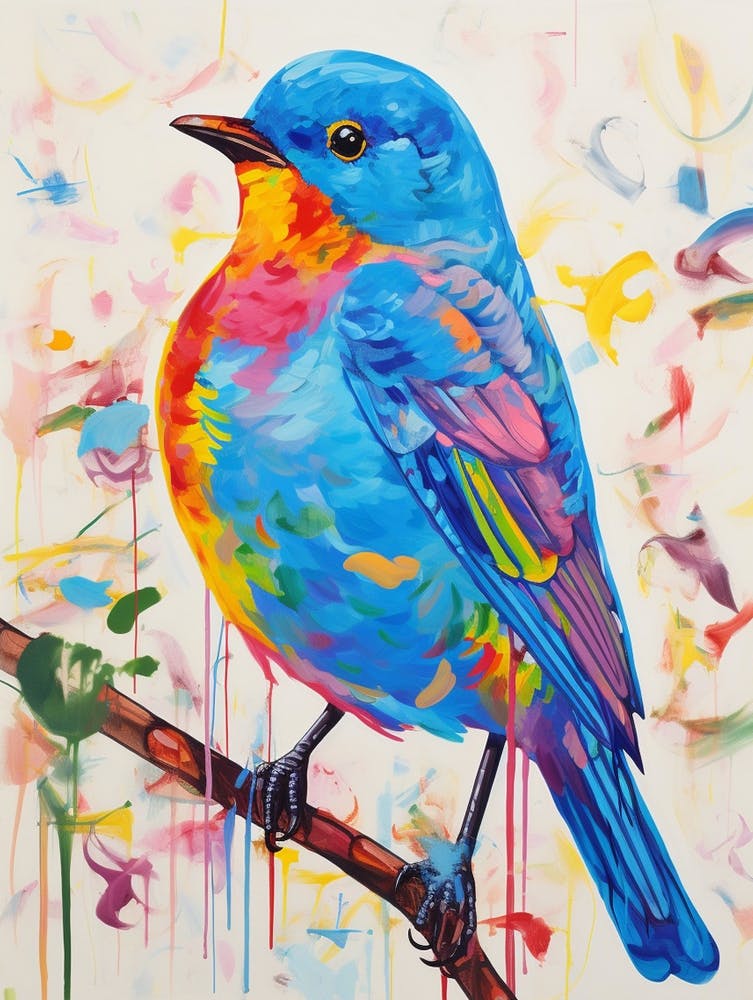 Merle bleu de l'Est 4 - Peinture d'oiseau colorée
