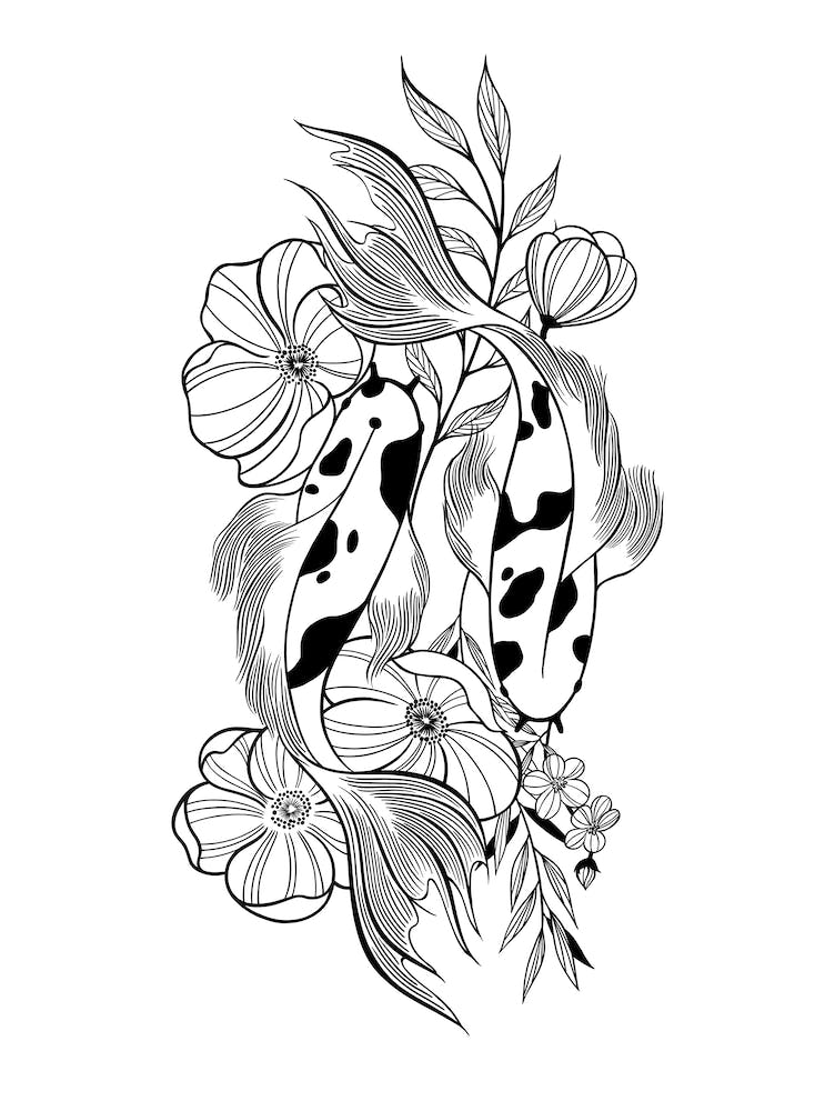 Koifische mit Blumen