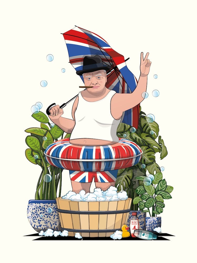 Churchill Using Foot Spa, in Bathroom