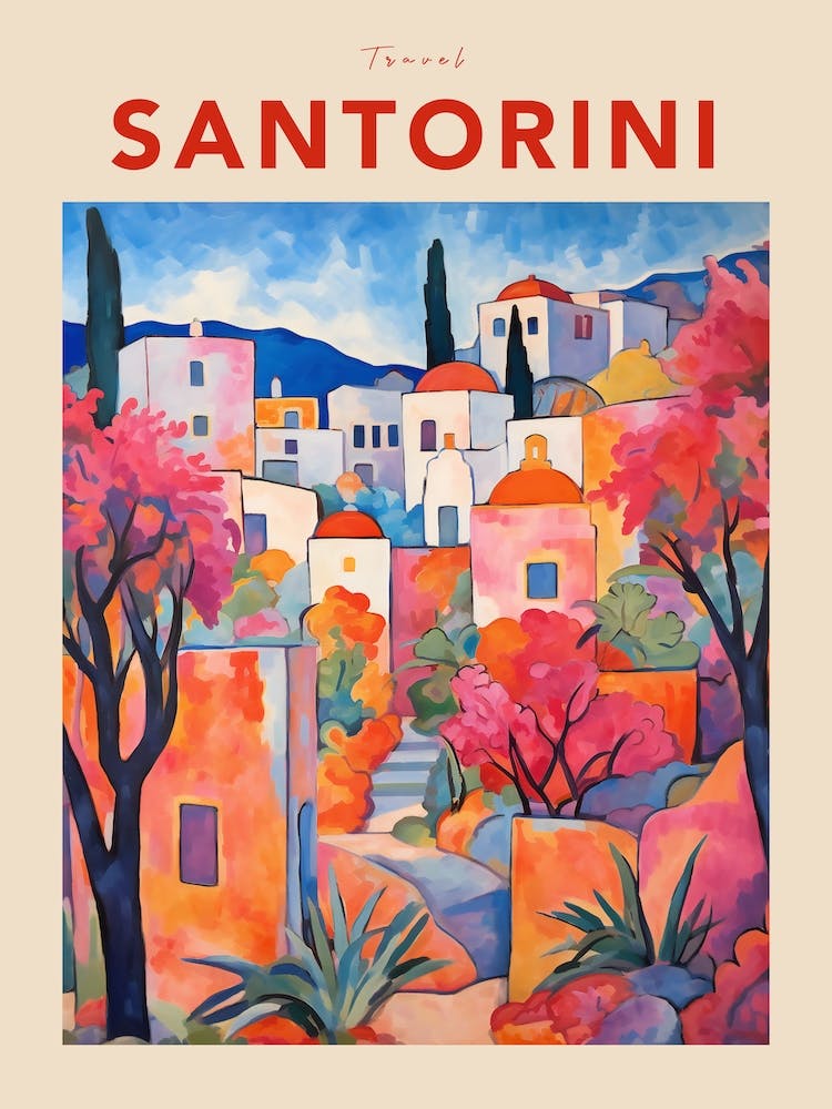 Santorini, Griechenland Fauvistisches Reiseposter