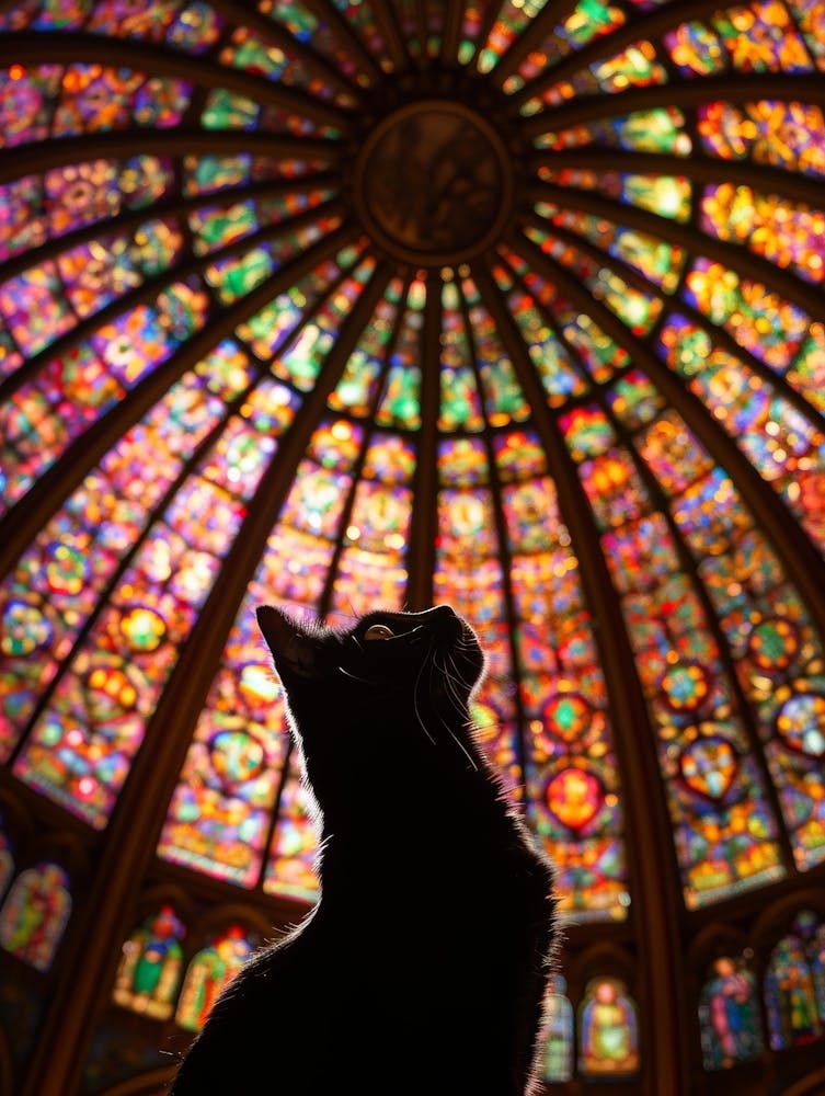 Cat In Stained Glass Window