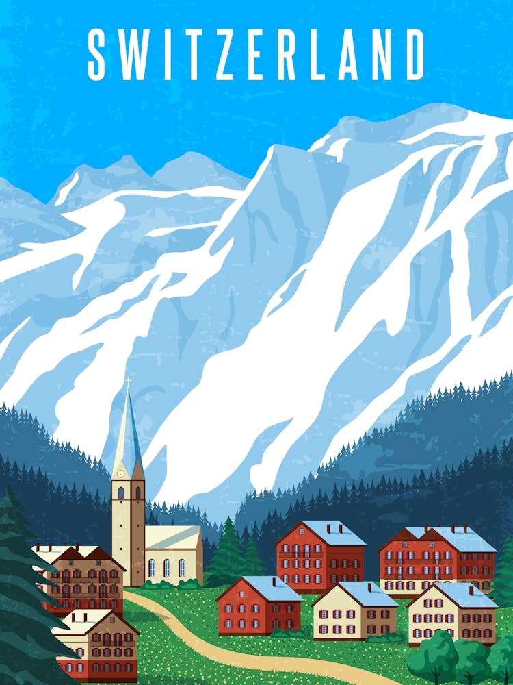 Switzerland, Alps — Retro travel minimalist poster