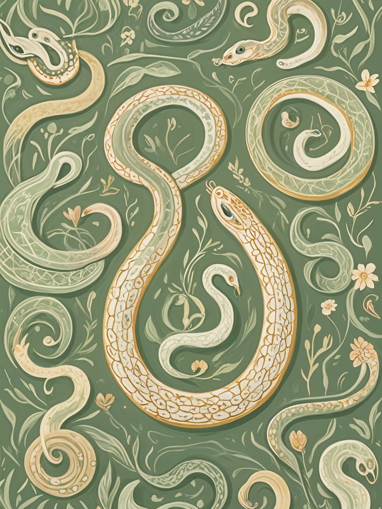 Abstract Pastel Green Snakes