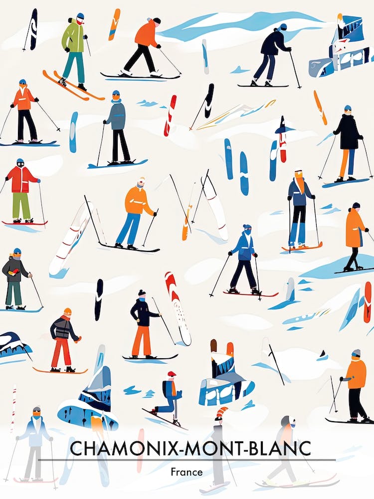 Chamonix Mont Blanc   France, Ski Resort Poster Illustration 0