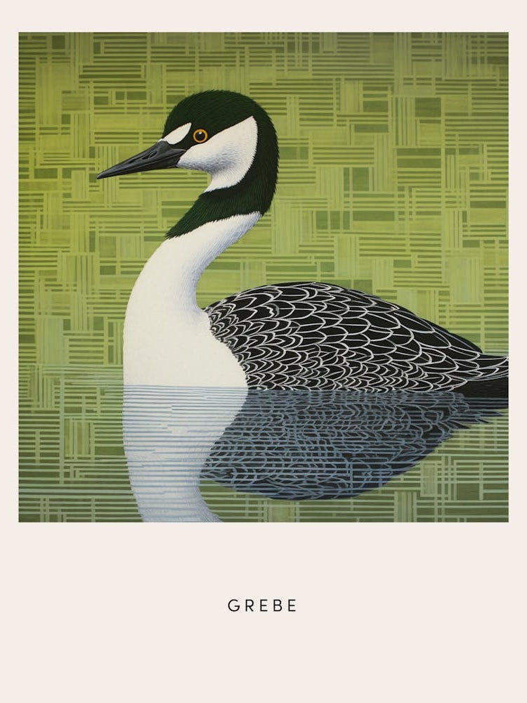 Ohara Koson Inspired Bird Painting Grebe 1 Poster