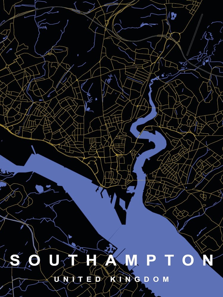 Southampton City Map Black and Gold