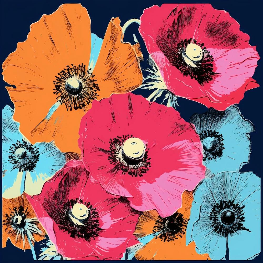 Andy Warhol Style Pop Art Flowers Anemone 3 Square