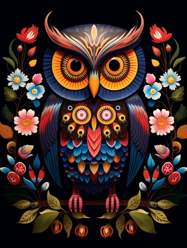 Illustration d'Oiseau Folklorique Hibou 2