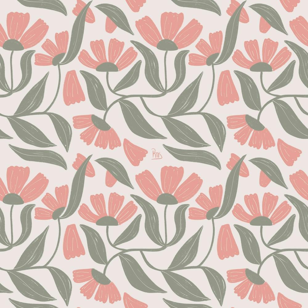 Modern Flowers Pink and Green