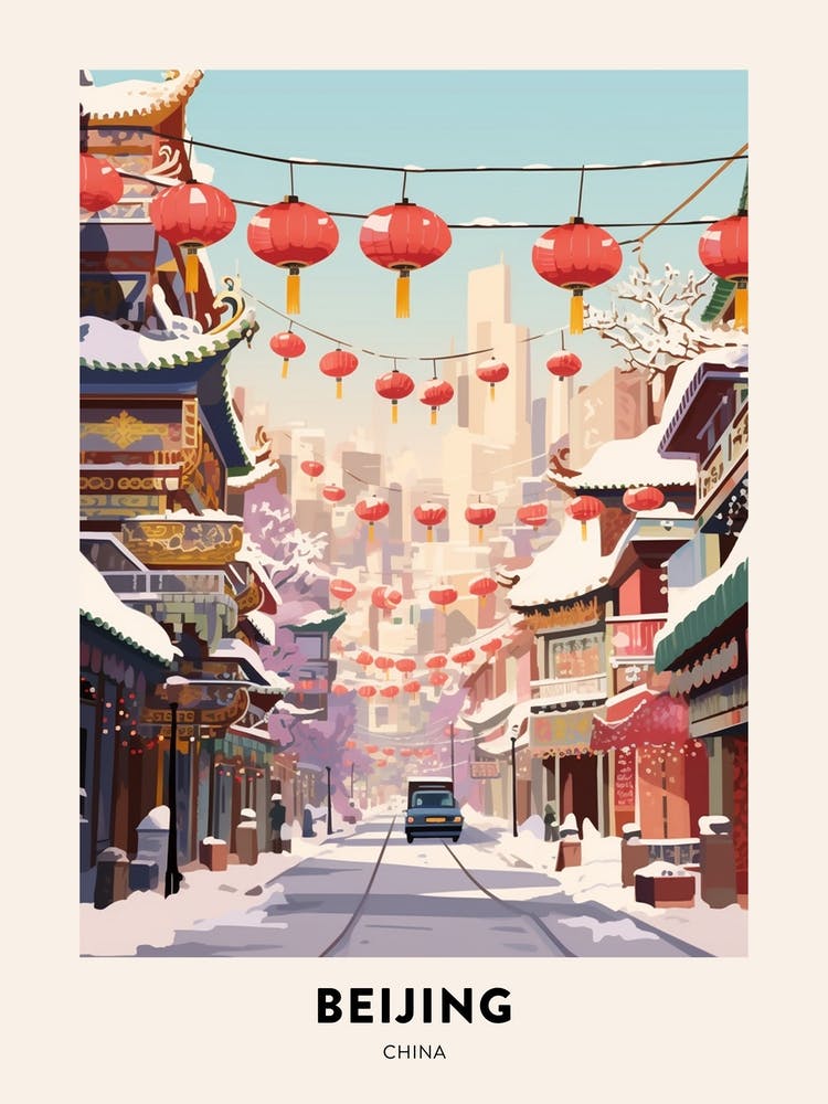 Vintage Winter Travel Poster Beijing China 1