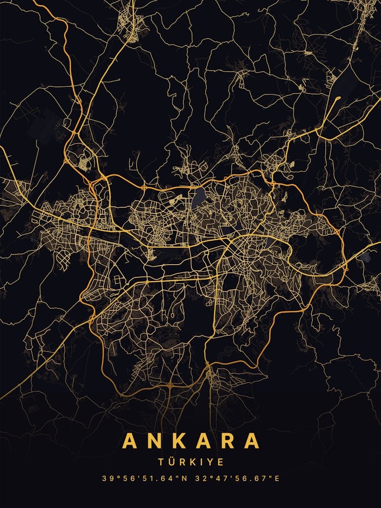Ankara Turkiye Black And Gold Map
